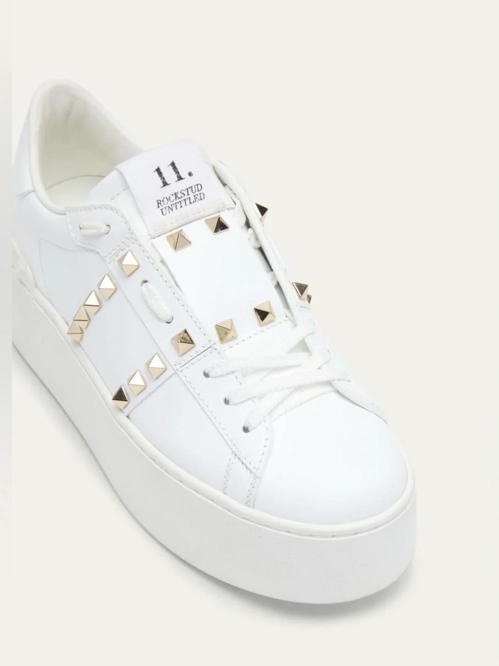 Valentino Garavani Rockstud Untitled Bianco/ Gold Stud Platform Sneakers Size 8